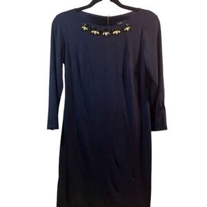 Vince Camuto Women's Navy Gem Stone Round Neck Sheath Dress Size 2. Lined zipper